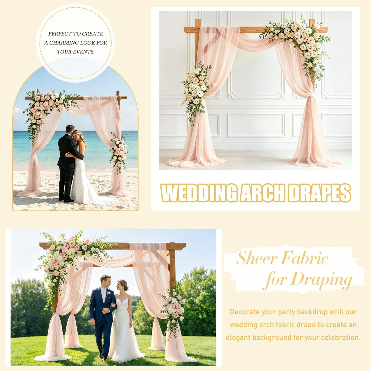 Peach Wedding Arch Drapes 2 Panels 20FT Wedding Arch Draping Fabric Chiffon Fabric Drapery Arch Decorations for Ceremony Wedding Backdrops for Reception Bridal Archway Ceiling Drapes Swag Decor