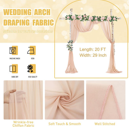 Peach Wedding Arch Drapes 2 Panels 20FT Wedding Arch Draping Fabric Chiffon Fabric Drapery Arch Decorations for Ceremony Wedding Backdrops for Reception Bridal Archway Ceiling Drapes Swag Decor