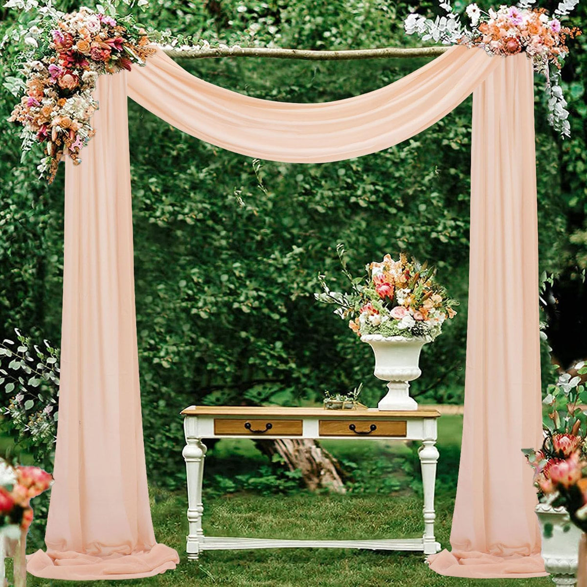 Peach Wedding Arch Drapes 2 Panels 20FT Wedding Arch Draping Fabric Chiffon Fabric Drapery Arch Decorations for Ceremony Wedding Backdrops for Reception Bridal Archway Ceiling Drapes Swag Decor