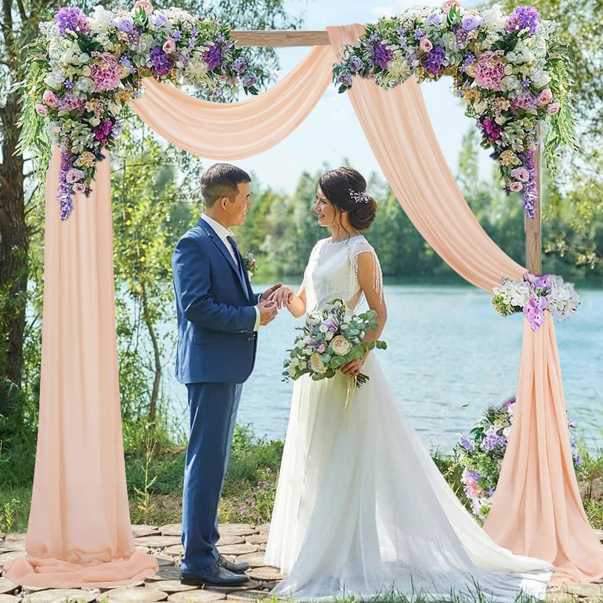 Peach Wedding Arch Drapes 2 Panels 20FT Wedding Arch Draping Fabric Chiffon Fabric Drapery Arch Decorations for Ceremony Wedding Backdrops for Reception Bridal Archway Ceiling Drapes Swag Decor