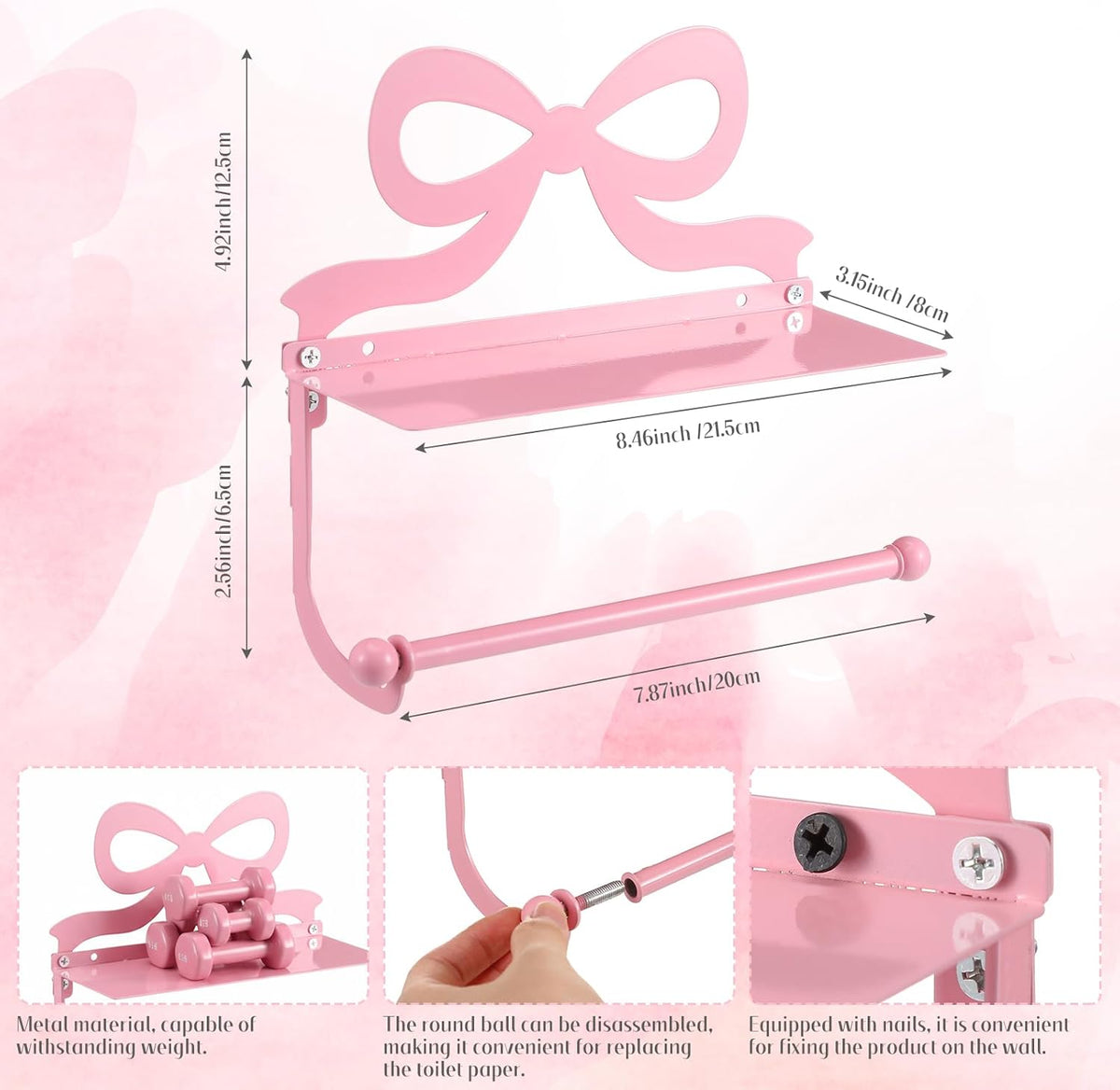 Pink Bow Toilet Paper Holder Wall Mount for Bathroom