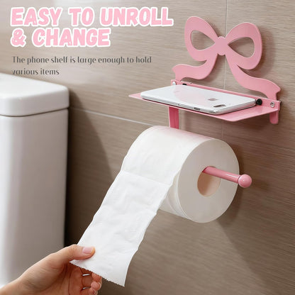 Pink Bow Toilet Paper Holder Wall Mount for Bathroom