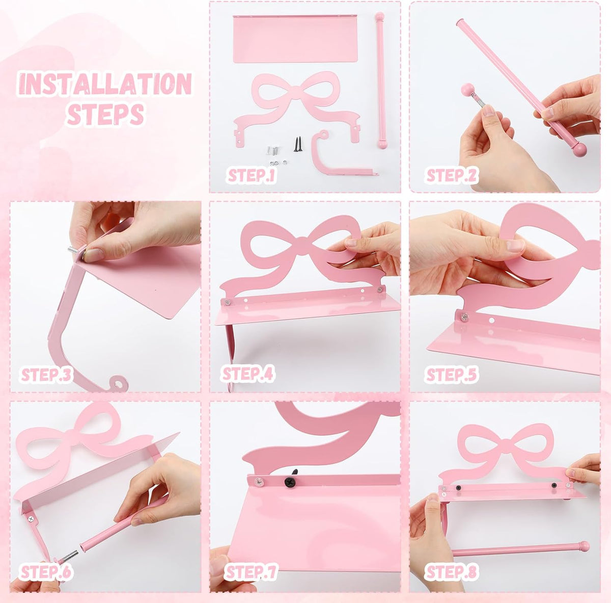 Pink Bow Toilet Paper Holder Wall Mount for Bathroom