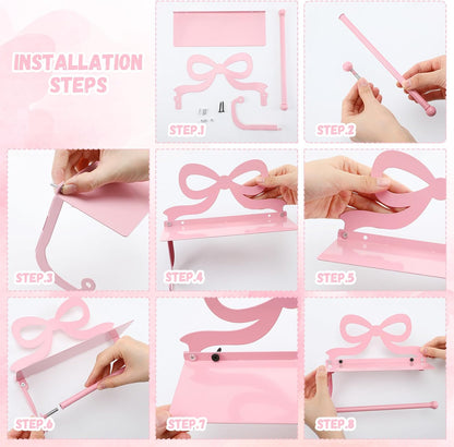 Pink Bow Toilet Paper Holder Wall Mount for Bathroom