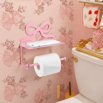Pink Bow Toilet Paper Holder Wall Mount for Bathroom