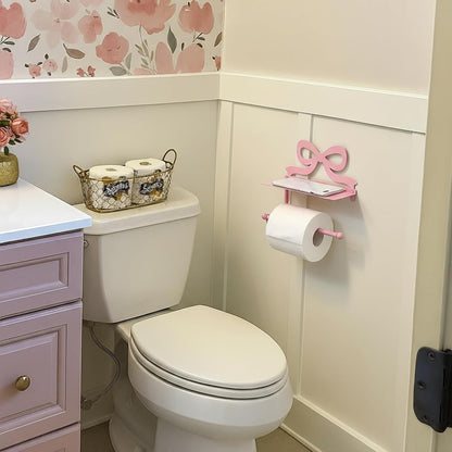 Pink Bow Toilet Paper Holder Wall Mount for Bathroom