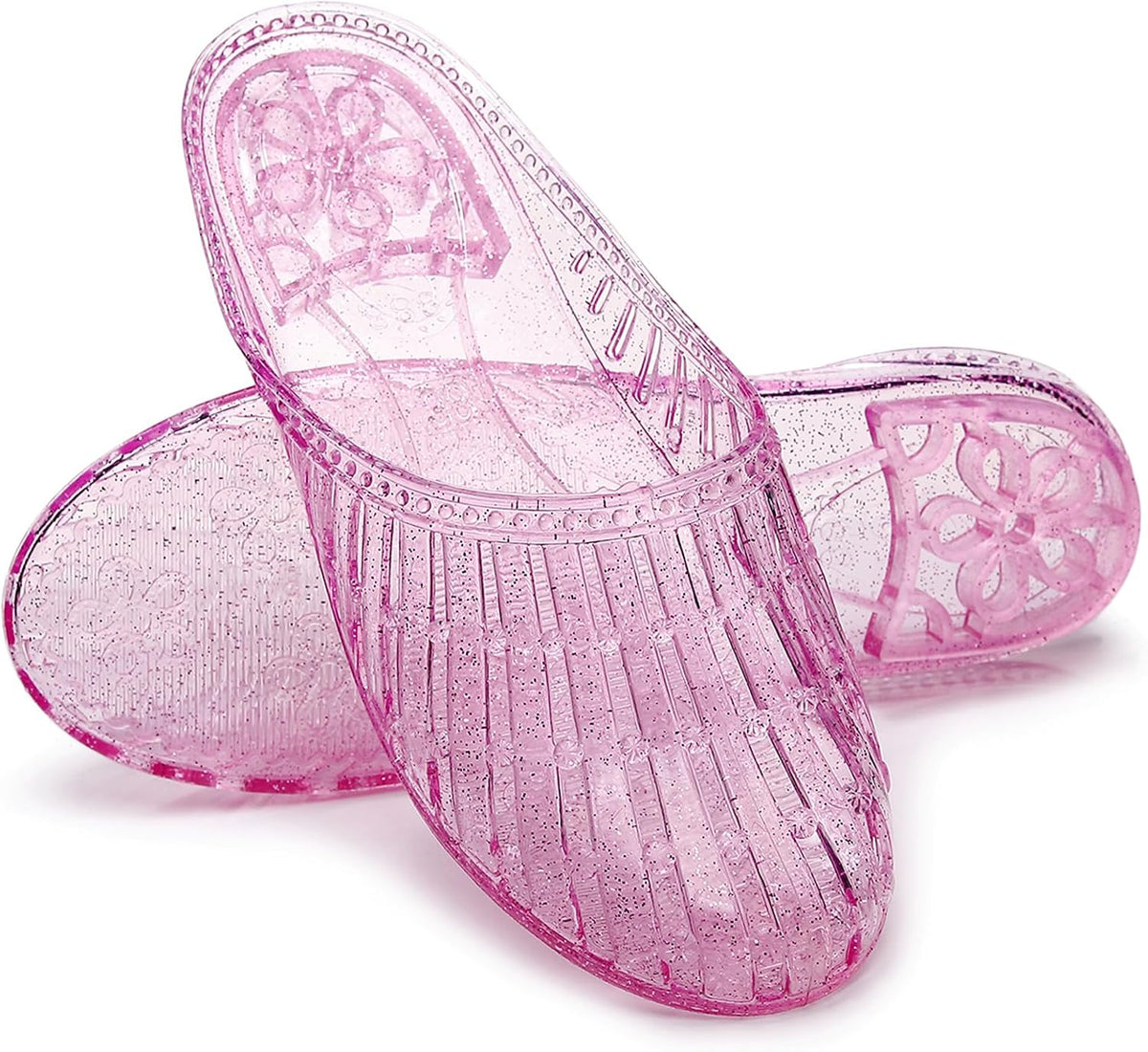 Womens Jelly Shoes, White Jellies Sandals Glitter Clear Flats Slip On Summer Beach Slippers Transparent Closed Toe Soft Slide