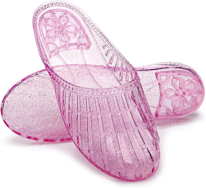 Womens Jelly Shoes, White Jellies Sandals Glitter Clear Flats Slip On Summer Beach Slippers Transparent Closed Toe Soft Slide