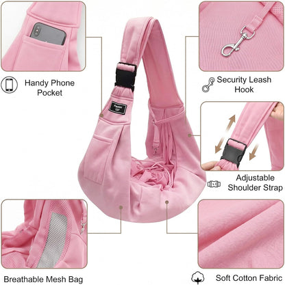 Adjustable Pet Sling Carrier, Anti-Escape Bag for Small Dogs & Cats, Pink