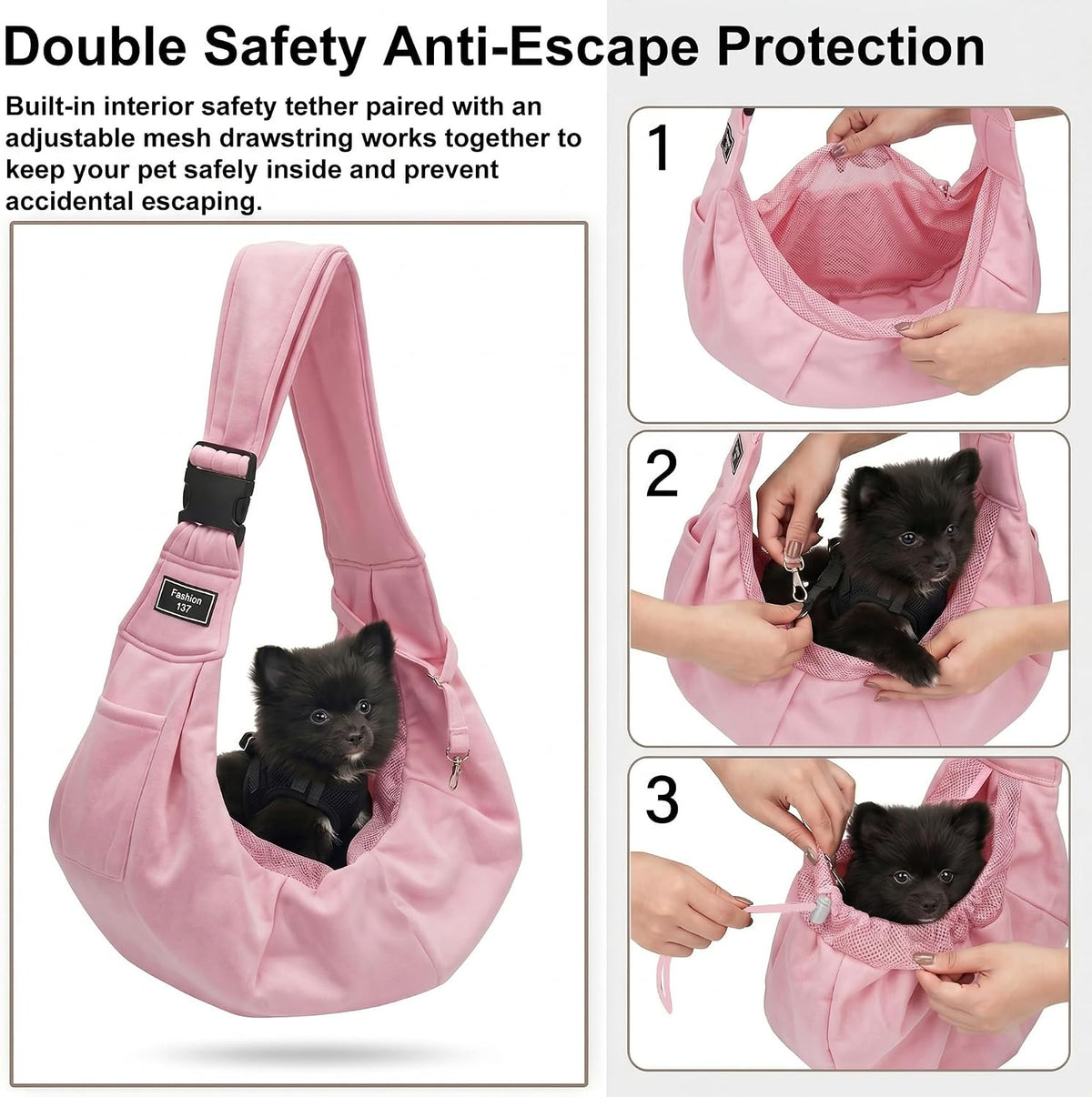 Adjustable Pet Sling Carrier, Anti-Escape Bag for Small Dogs & Cats, Pink
