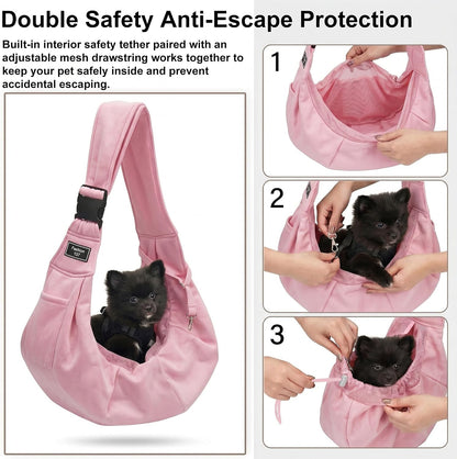 Adjustable Pet Sling Carrier, Anti-Escape Bag for Small Dogs & Cats, Pink