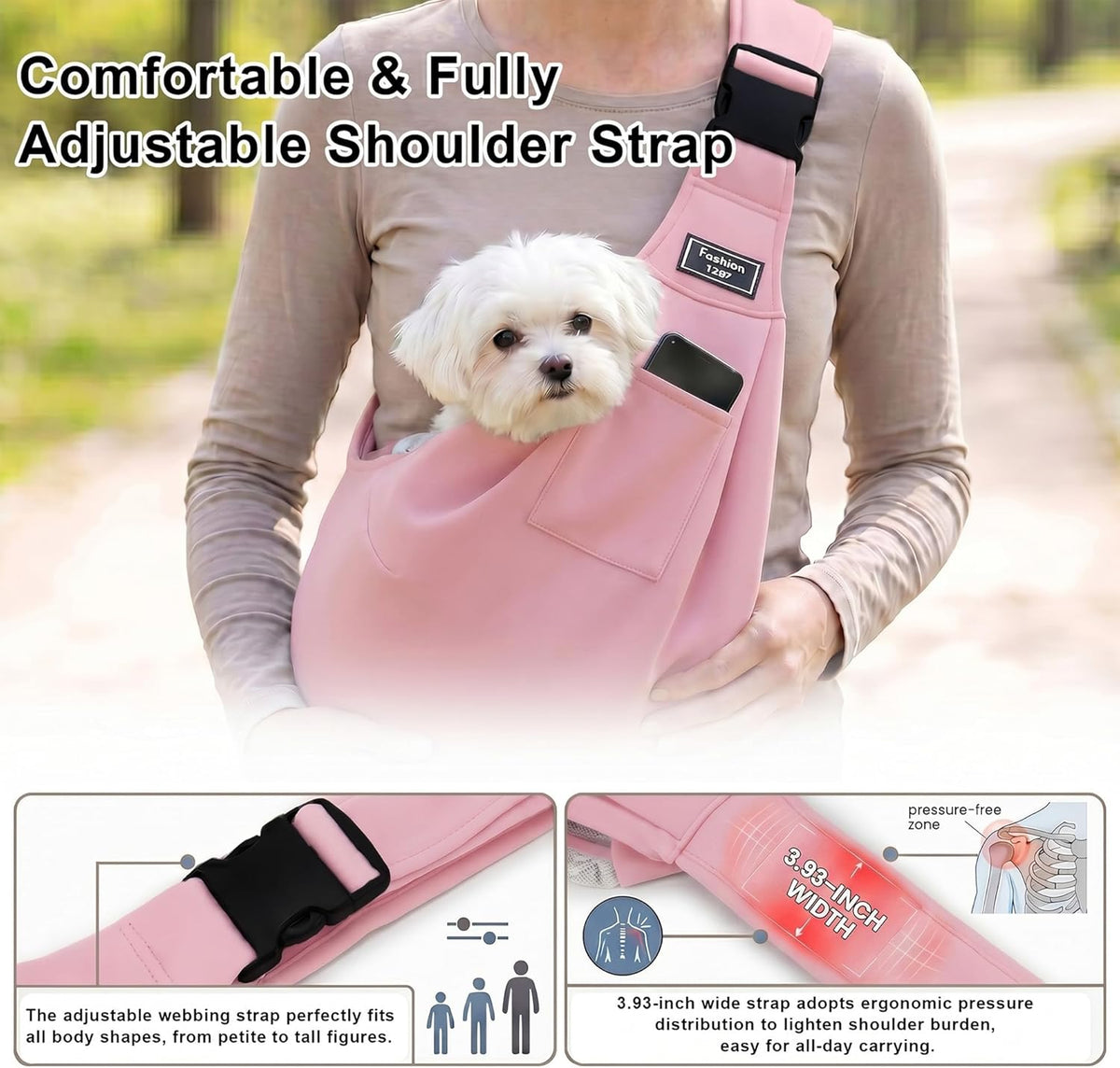 Adjustable Pet Sling Carrier, Anti-Escape Bag for Small Dogs & Cats, Pink