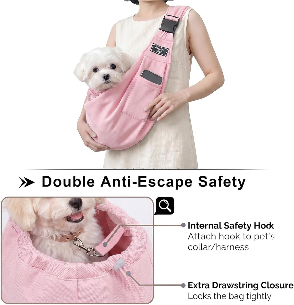 Adjustable Pet Sling Carrier, Anti-Escape Bag for Small Dogs & Cats, Pink