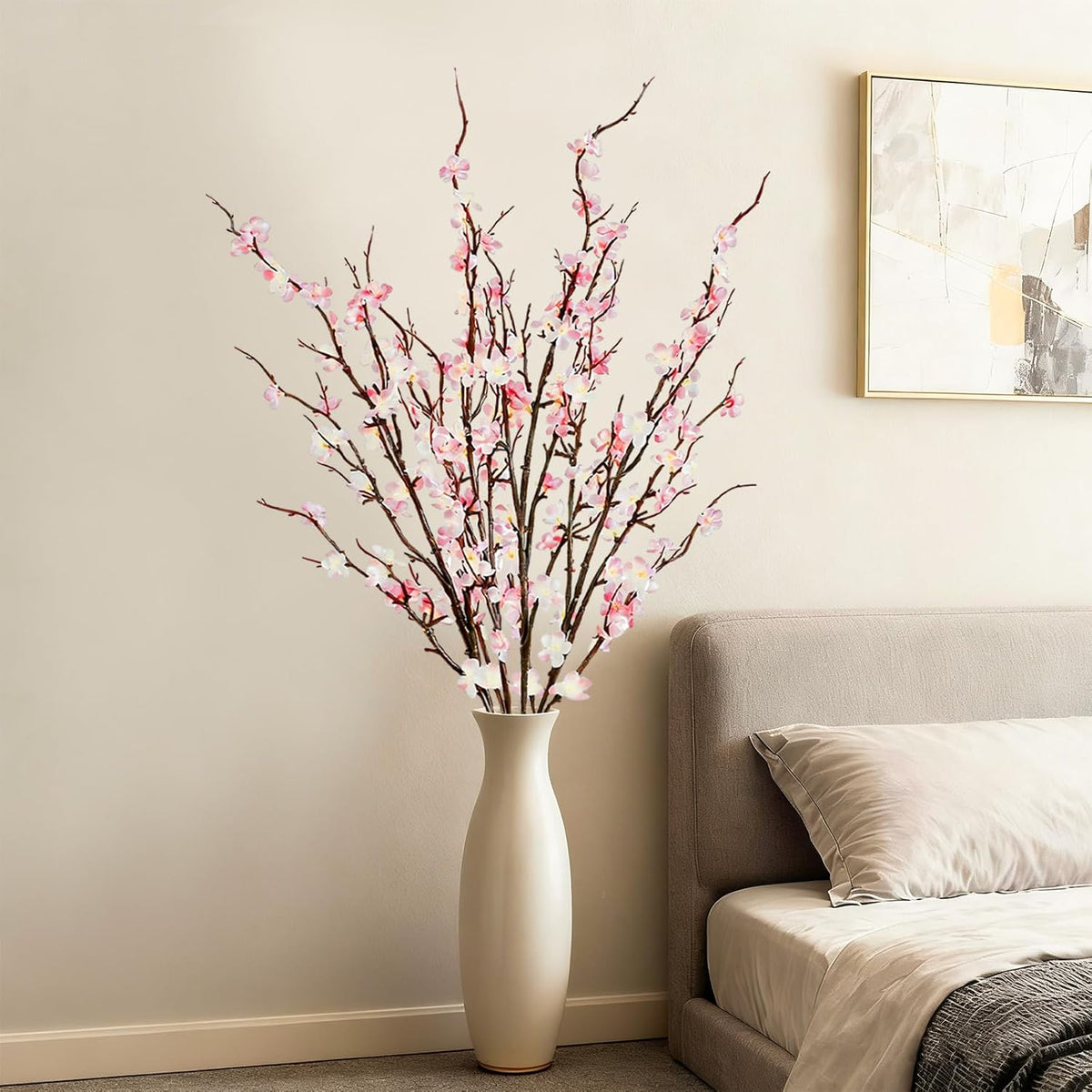 4 Pcs Cherry Blossom Branches 39 Inch Pink Fake Flowers Spring Decorations for Home Decor, Artificial Flowers Long Stem Branches for Vase Wedding Office Party Table Decor Centerpieces