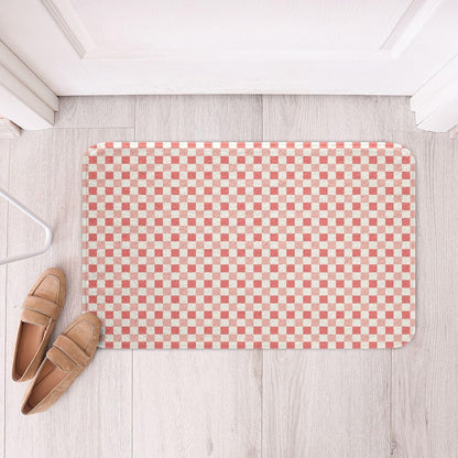 Pink White Checkered Bathroom Rugs,Checkerboard Non Slip Bath Mat Aesthetic Plaid Bathroom Indoor Floor Mats,Cute Geometric Grid Shaggy Absorbent Bathtub Decor Rug,20"x32"