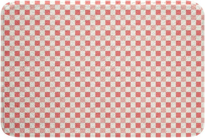 Pink White Checkered Bathroom Rugs,Checkerboard Non Slip Bath Mat Aesthetic Plaid Bathroom Indoor Floor Mats,Cute Geometric Grid Shaggy Absorbent Bathtub Decor Rug,20"x32"