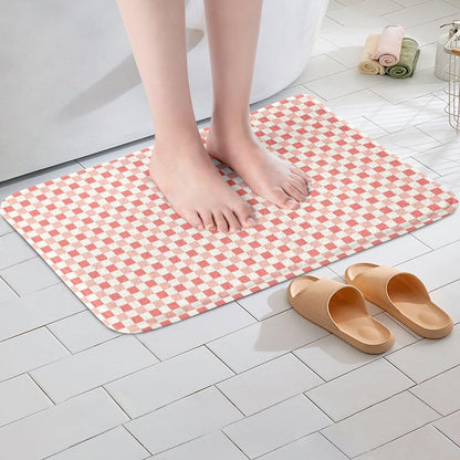 Pink White Checkered Bathroom Rugs,Checkerboard Non Slip Bath Mat Aesthetic Plaid Bathroom Indoor Floor Mats,Cute Geometric Grid Shaggy Absorbent Bathtub Decor Rug,20"x32"