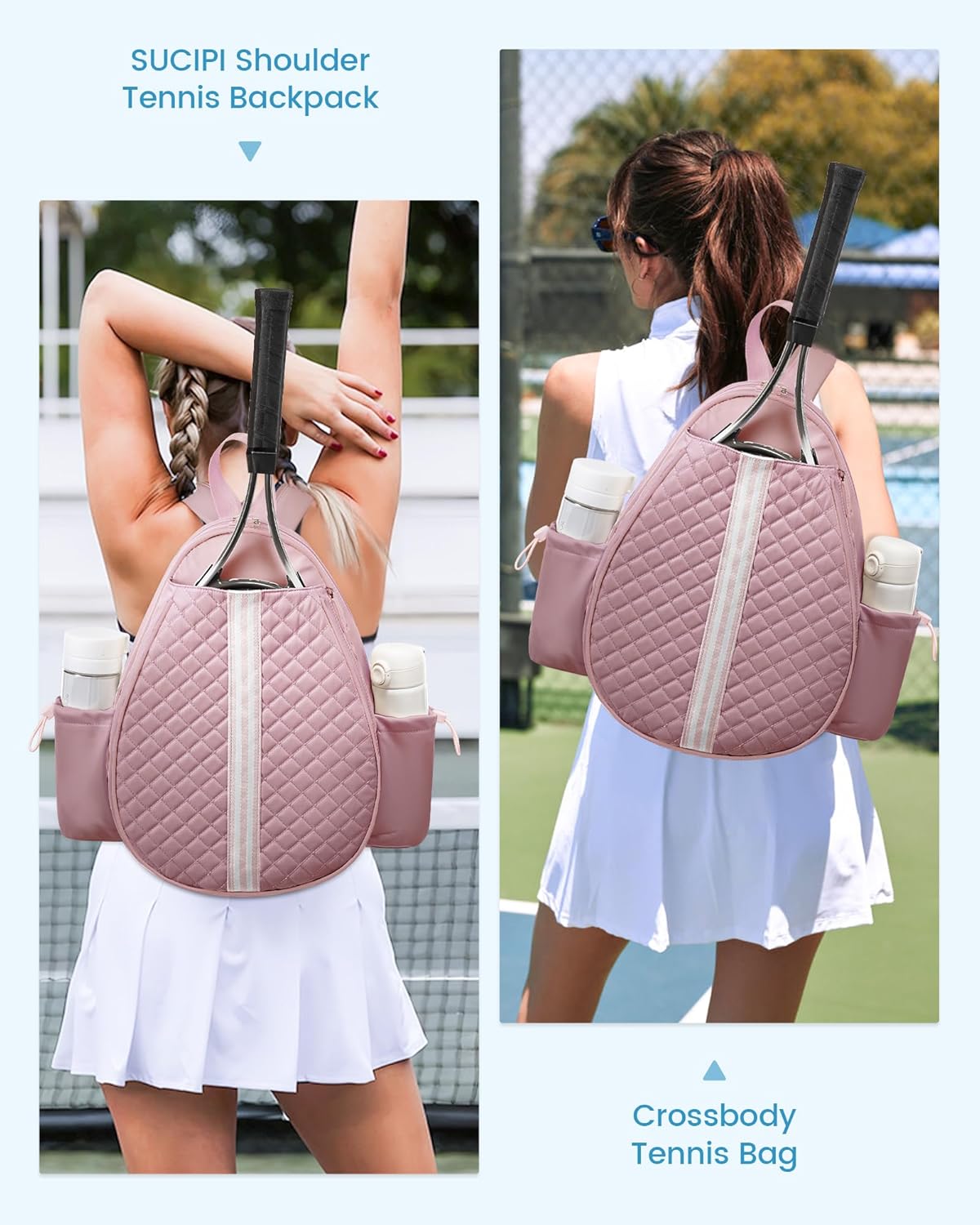 Tennis Bag, Quilted Tennis Bag for Women, Tennis Racket Backpack Bag