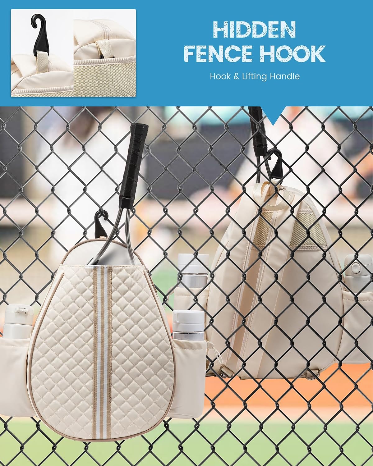 Tennis Bag, Quilted Tennis Bag for Women, Tennis Racket Backpack Bag