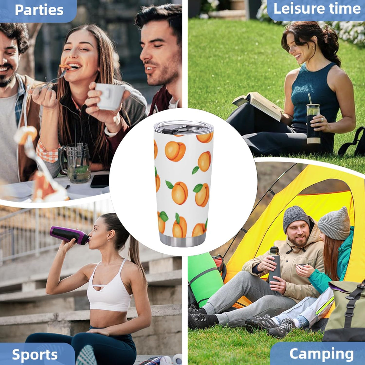 Watercolor Peach 20oz Tumbler with Lid and Straw Insulated Coffee Mug Stainless Steel Travel Cups for Women Men