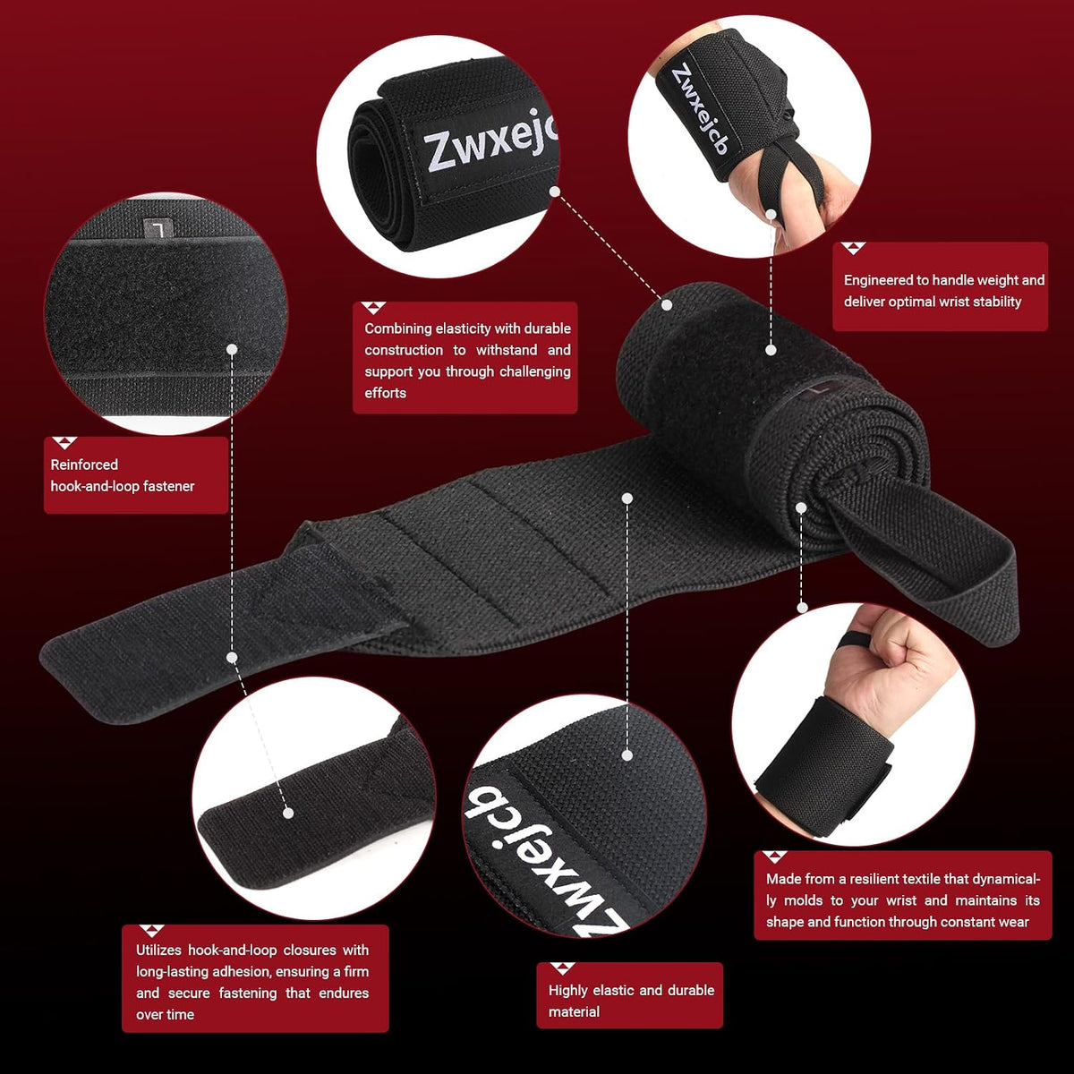 Weightlifting Wrist Wraps - Heavy-Duty Support for Gym, Bench Press, and Pushups, Premium Polyester & Nylon Wrist Straps for Maximum Stability and Comfort During Strength Training - 1 Pair, Unisex for Men & Women