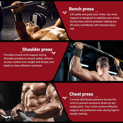 Weightlifting Wrist Wraps - Heavy-Duty Support for Gym, Bench Press, and Pushups, Premium Polyester & Nylon Wrist Straps for Maximum Stability and Comfort During Strength Training - 1 Pair, Unisex for Men & Women
