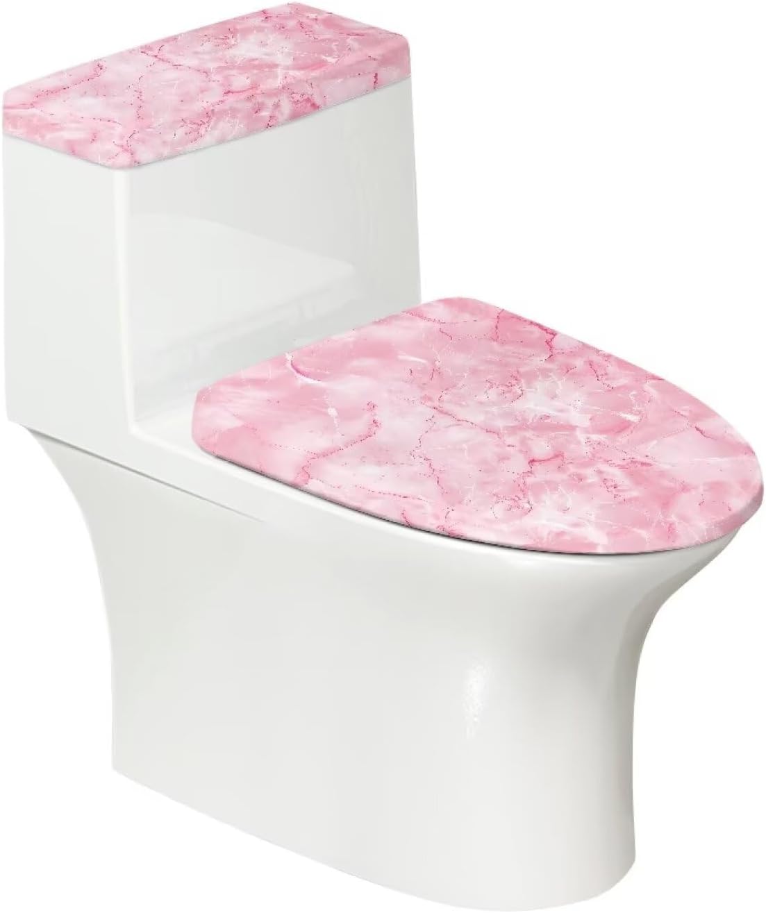 Pink Marble Toilet Lid Covers Polyester Fabric Bathroom Covers Elastic Bottom Soft and Breathable Seat Covers Toilet Seat Cover Set Universal for Most Toilet Bowl Lids