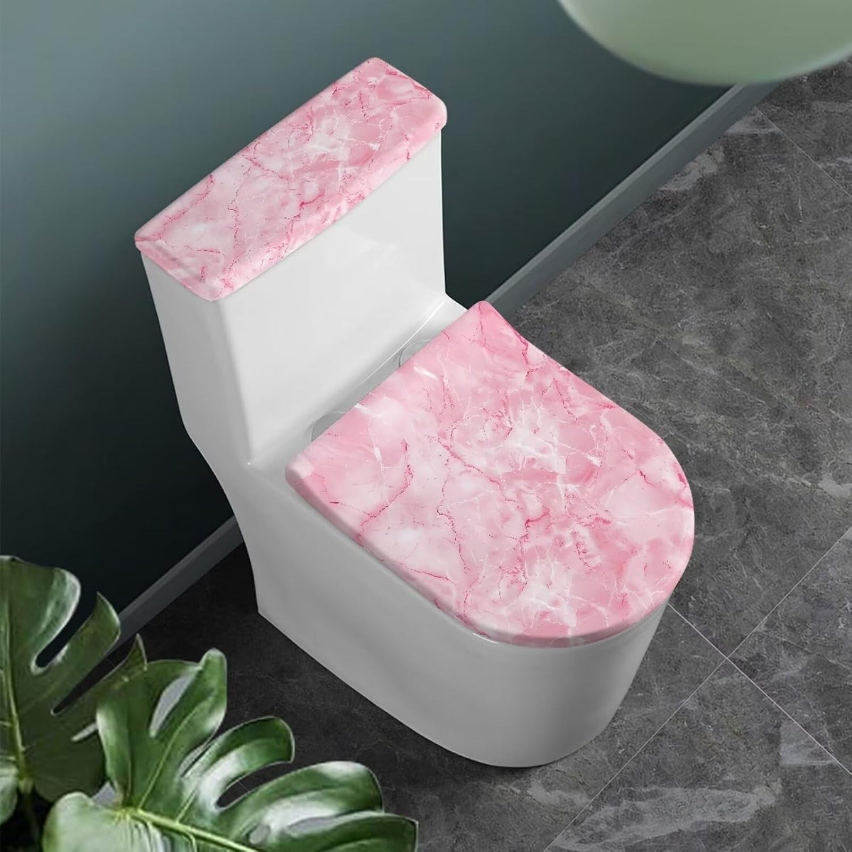 Pink Marble Toilet Lid Covers Polyester Fabric Bathroom Covers Elastic Bottom Soft and Breathable Seat Covers Toilet Seat Cover Set Universal for Most Toilet Bowl Lids