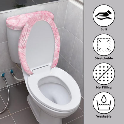 Pink Marble Toilet Lid Covers Polyester Fabric Bathroom Covers Elastic Bottom Soft and Breathable Seat Covers Toilet Seat Cover Set Universal for Most Toilet Bowl Lids