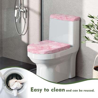 Pink Marble Toilet Lid Covers Polyester Fabric Bathroom Covers Elastic Bottom Soft and Breathable Seat Covers Toilet Seat Cover Set Universal for Most Toilet Bowl Lids
