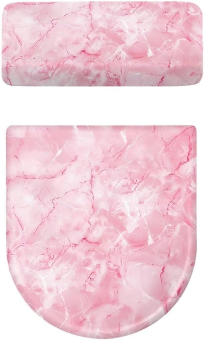 Pink Marble Toilet Lid Covers Polyester Fabric Bathroom Covers Elastic Bottom Soft and Breathable Seat Covers Toilet Seat Cover Set Universal for Most Toilet Bowl Lids