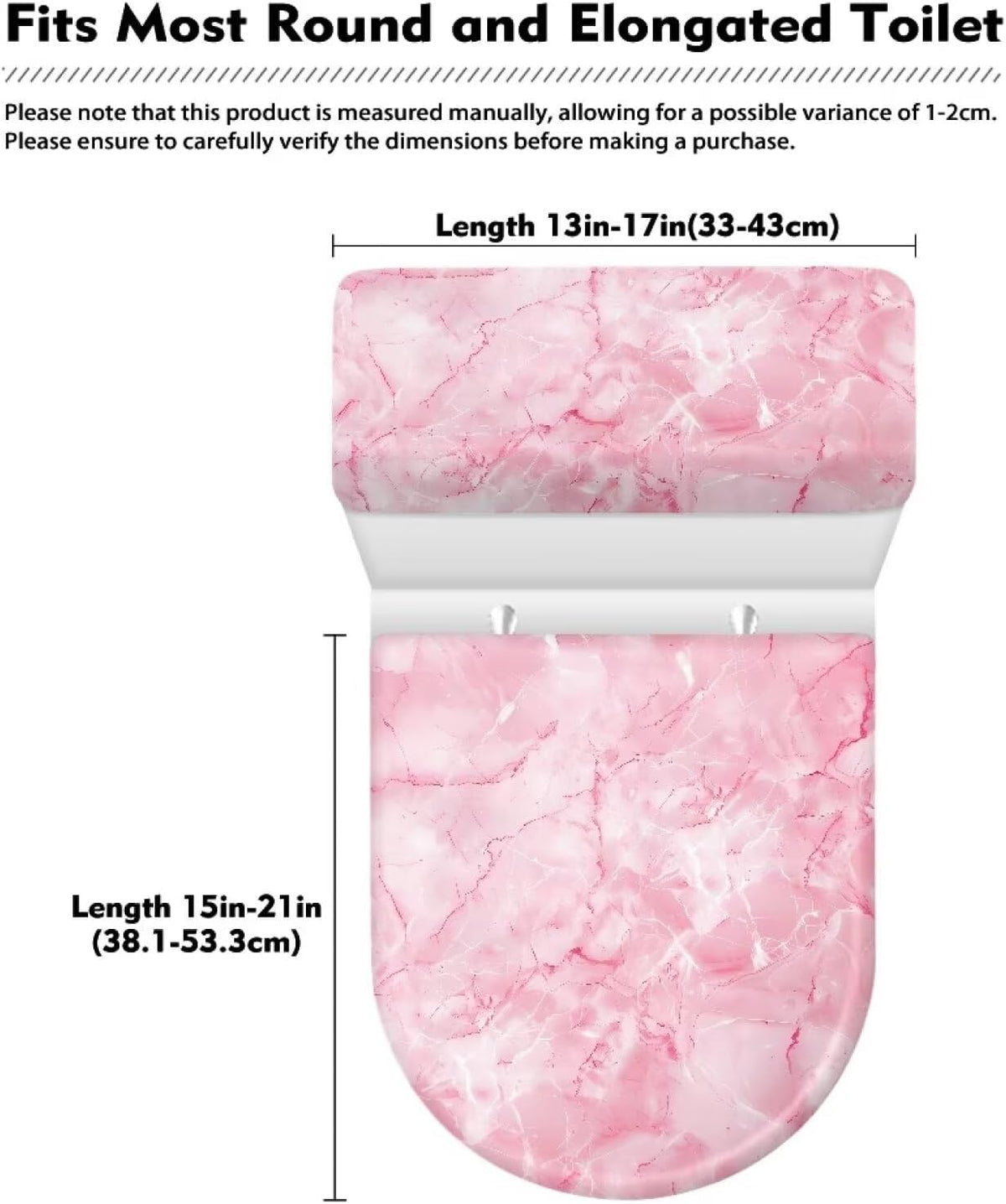 Pink Marble Toilet Lid Covers Polyester Fabric Bathroom Covers Elastic Bottom Soft and Breathable Seat Covers Toilet Seat Cover Set Universal for Most Toilet Bowl Lids