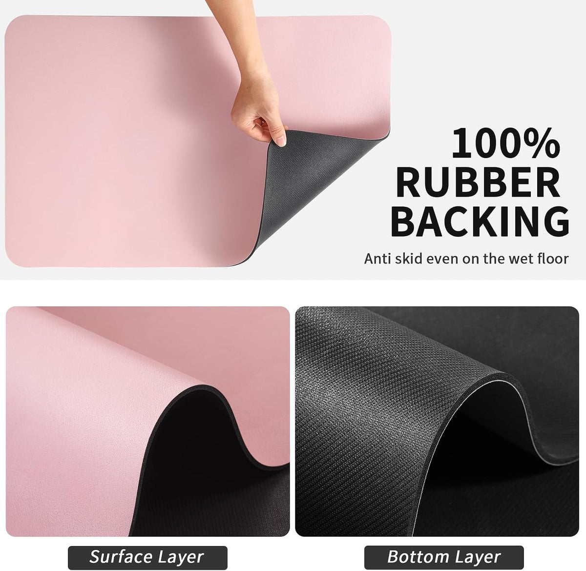 Dish Drying Mat for Kitchen Counter, Heat Resistant Drainer Mats with Non-slip Rubber Backed, Hide Stain Kitchen Super Absorbent Draining Mat, Easy to Clean Dish Rack Pad, Pink 16"x18"