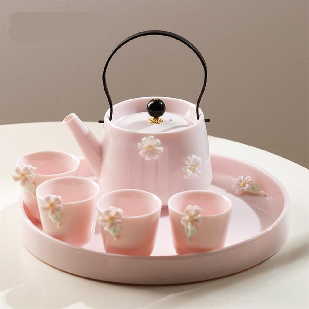 Exquisite Pink Portable Tea Set - Elegant Gongfu Tea Travel Companion -Chinese Tea Ceremony Goodie