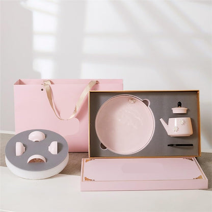 Exquisite Pink Portable Tea Set - Elegant Gongfu Tea Travel Companion -Chinese Tea Ceremony Goodie