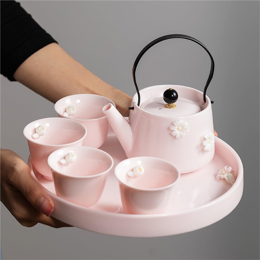 Exquisite Pink Portable Tea Set - Elegant Gongfu Tea Travel Companion -Chinese Tea Ceremony Goodie