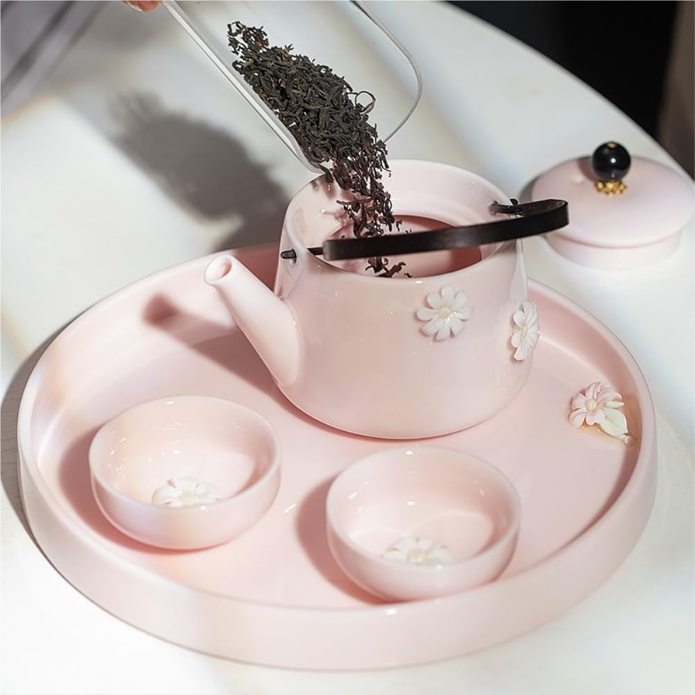 Exquisite Pink Portable Tea Set - Elegant Gongfu Tea Travel Companion -Chinese Tea Ceremony Goodie