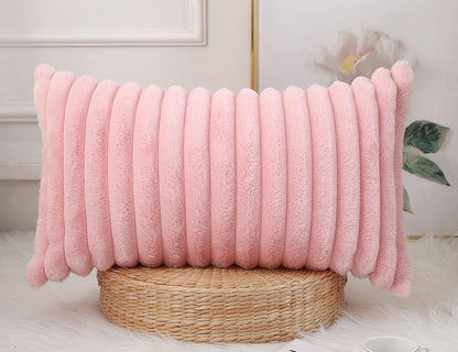 Faux Fur Decorative Lumbar Throw Pillow Covers 12 x 24,Long Boho Lumbar Pillow Covers Pillow Case Cushion Case for Bed Sofa Farmhouse Livingroom,Pink