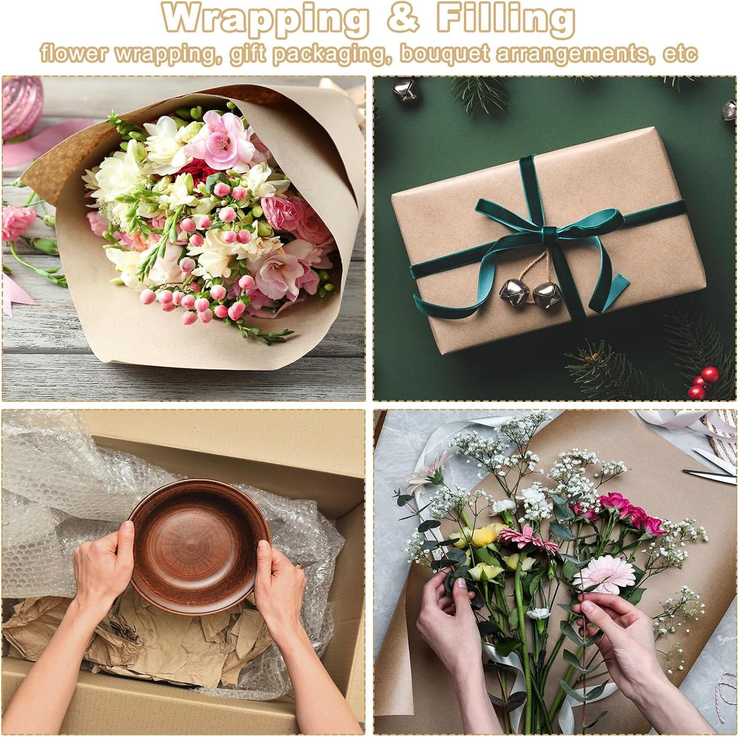 Wrapping Paper, 12"x600"(50') Bulletin Board Paper Roll Kraft Paper Roll Construction 80GSM for Shipping Packing Gift Wrapping Craft Flower Bouquet Christmas, Pink