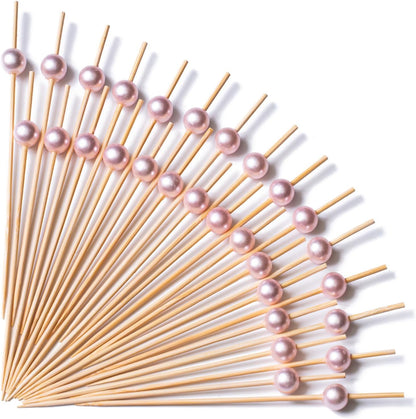 Pink Bamboo Wooden Decorative Appetizers Toothpicks 100pcs 4.7 Inch