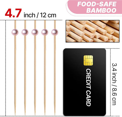 Pink Bamboo Wooden Decorative Appetizers Toothpicks 100pcs 4.7 Inch