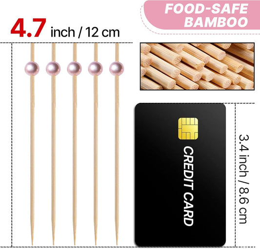 Pink Bamboo Wooden Decorative Appetizers Toothpicks 100pcs 4.7 Inch