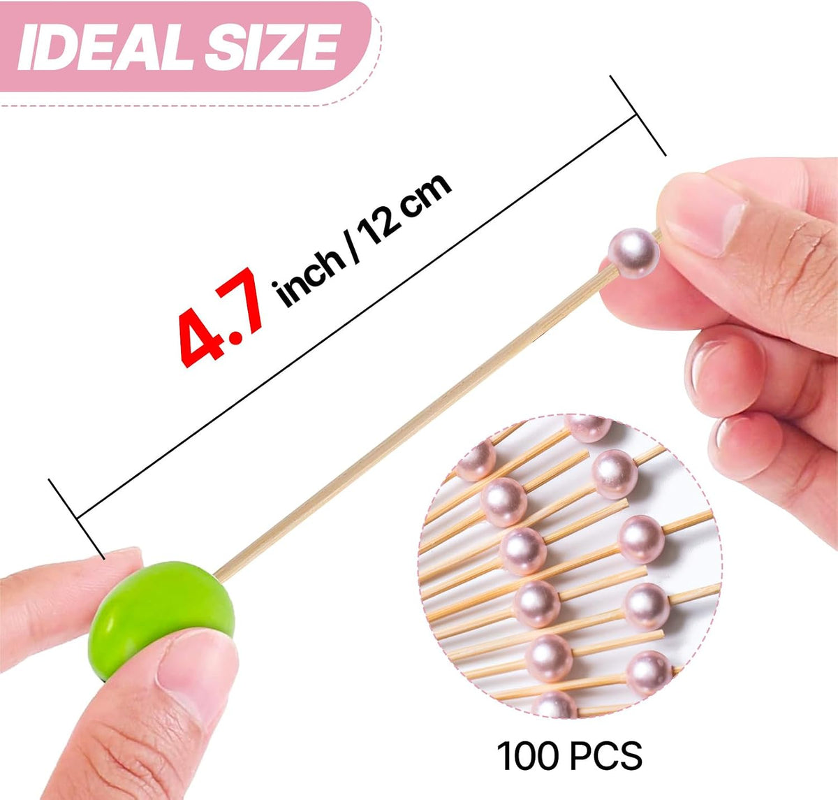 Pink Bamboo Wooden Decorative Appetizers Toothpicks 100pcs 4.7 Inch