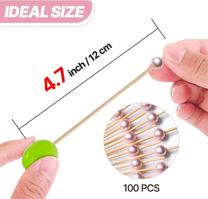 Pink Bamboo Wooden Decorative Appetizers Toothpicks 100pcs 4.7 Inch