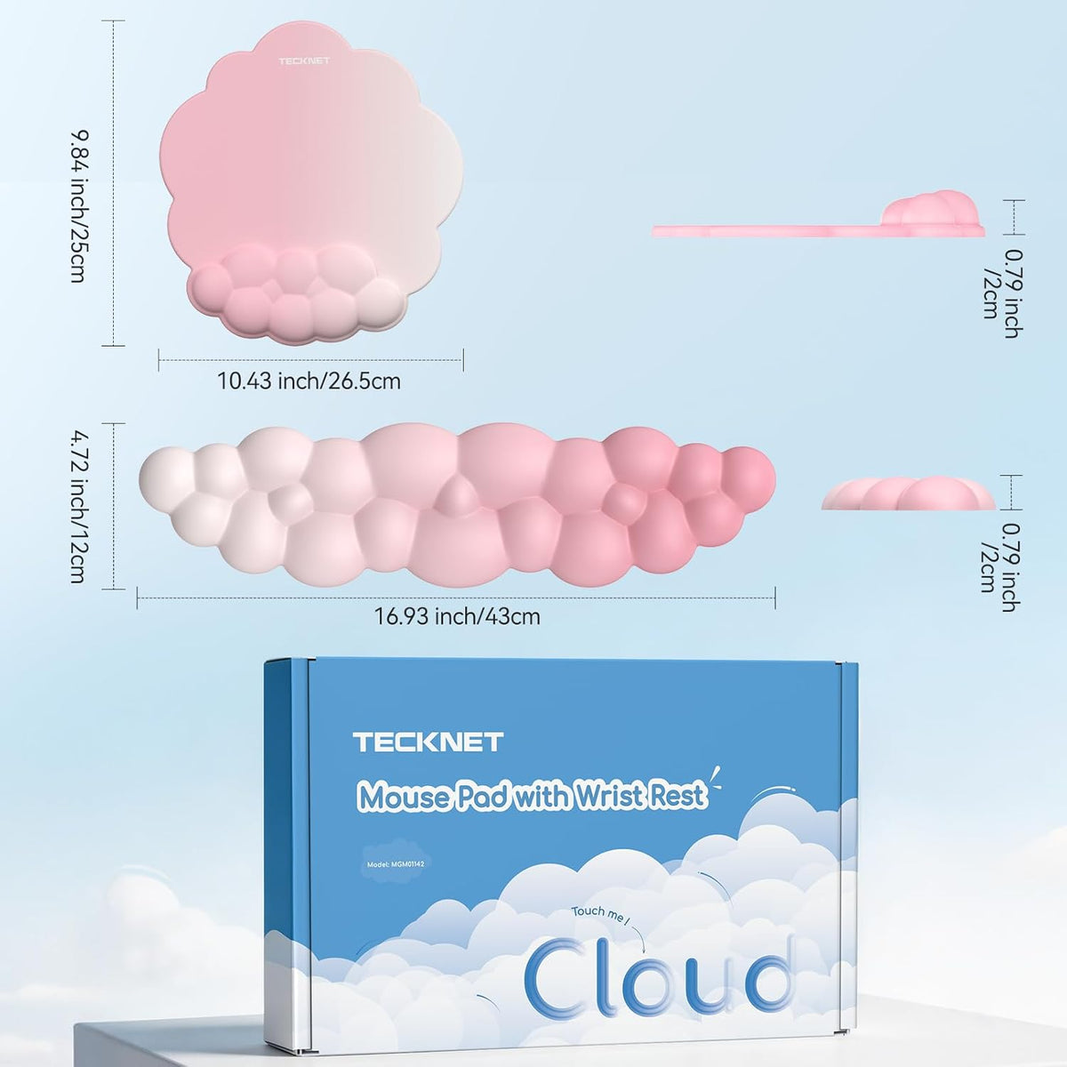 Cloud Wrist Rest & Ergonomic Mouse Pad, Cloud Keyboard Wrist Rest with Non-Slip Base, PU Leather Memory Foam Wrist Pad for Keyboard and Mouse, Pain Relief for Typing, Gaming, Pink