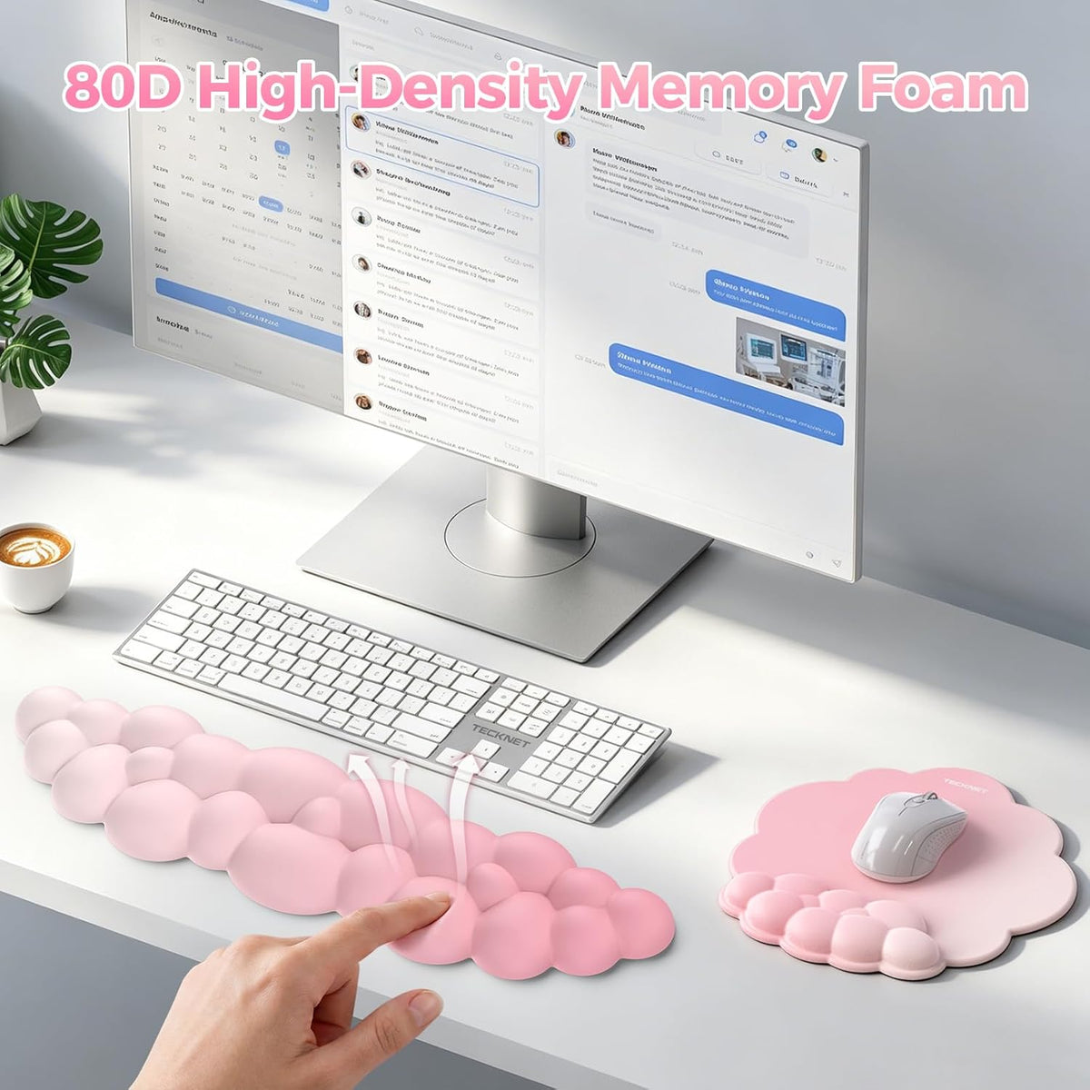 Cloud Wrist Rest & Ergonomic Mouse Pad, Cloud Keyboard Wrist Rest with Non-Slip Base, PU Leather Memory Foam Wrist Pad for Keyboard and Mouse, Pain Relief for Typing, Gaming, Pink
