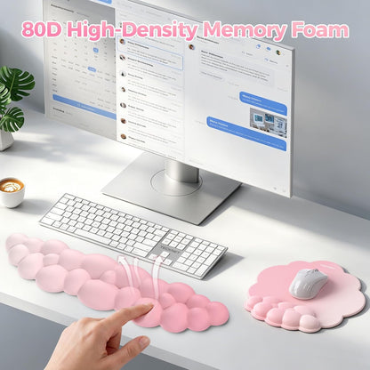 Cloud Wrist Rest & Ergonomic Mouse Pad, Cloud Keyboard Wrist Rest with Non-Slip Base, PU Leather Memory Foam Wrist Pad for Keyboard and Mouse, Pain Relief for Typing, Gaming, Pink