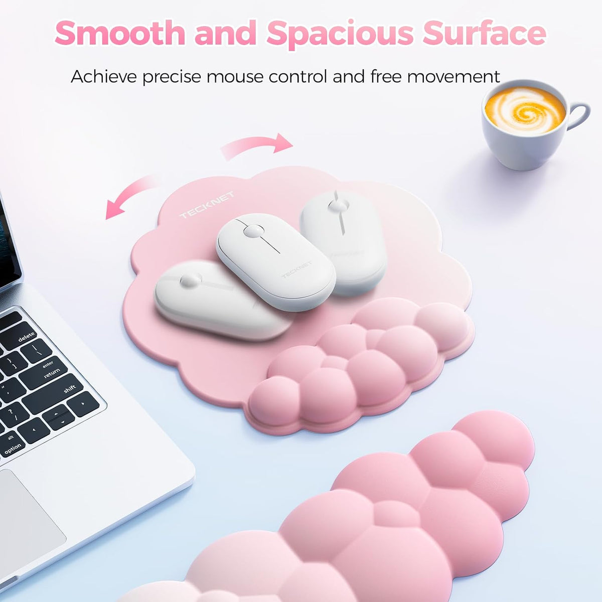 Cloud Wrist Rest & Ergonomic Mouse Pad, Cloud Keyboard Wrist Rest with Non-Slip Base, PU Leather Memory Foam Wrist Pad for Keyboard and Mouse, Pain Relief for Typing, Gaming, Pink