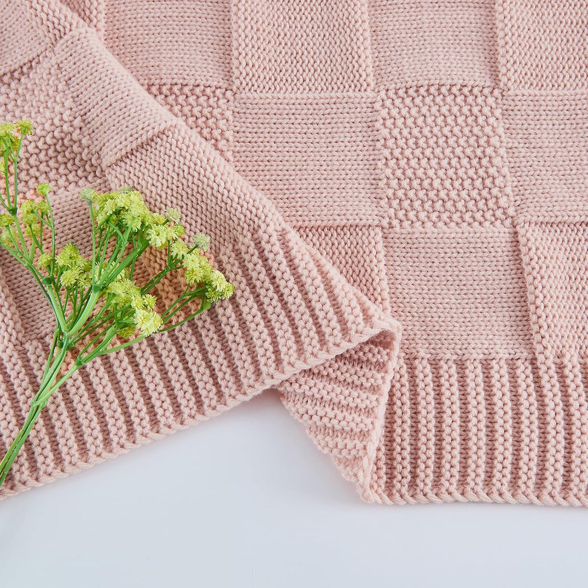 Pink Knitted Checkered Throw Blanket 50"X60"