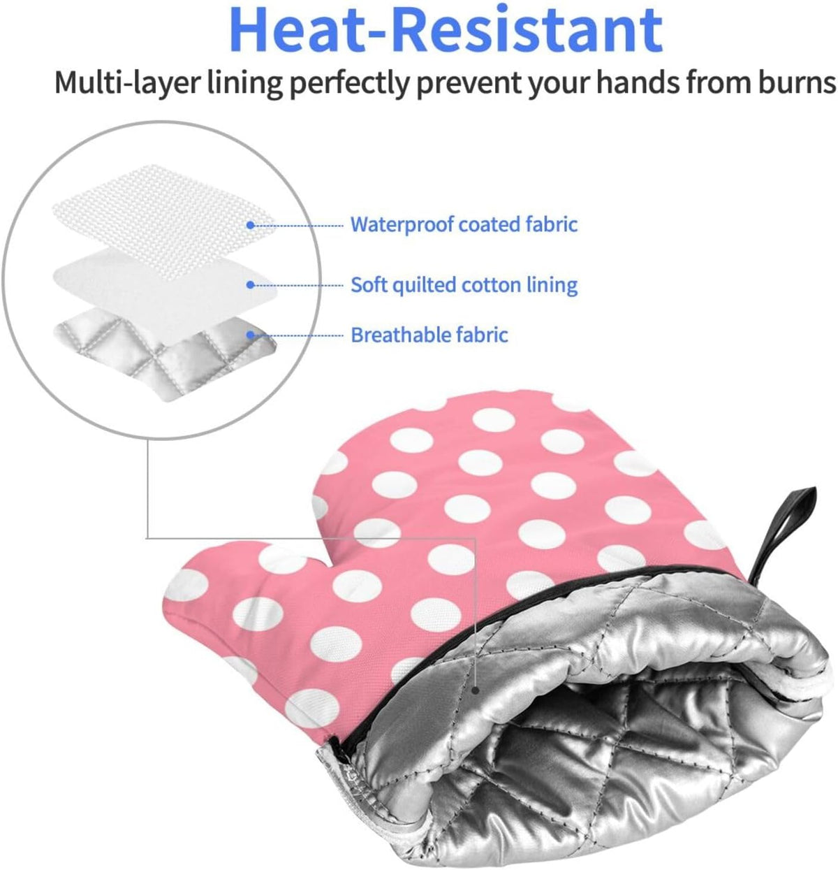 Light Pink Polka Dot Print (a) Oven Mitts for Women, Cute Kitchen aid Oven Mitts Heat Resistant with Cotton Lining